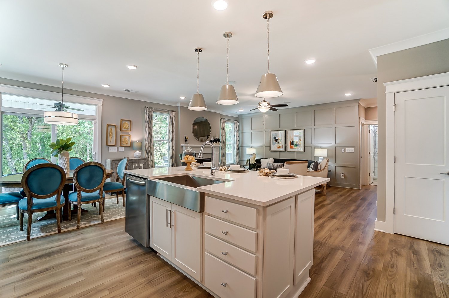 kitchen with EVP flooring, modern kitchen with engineered vinyl plank flooring